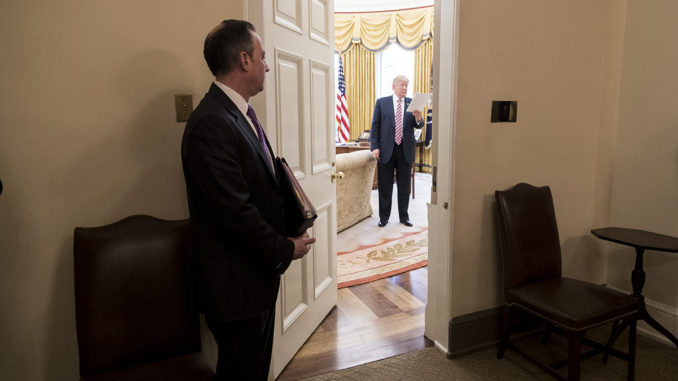 President Donald Trump participates in a meeting